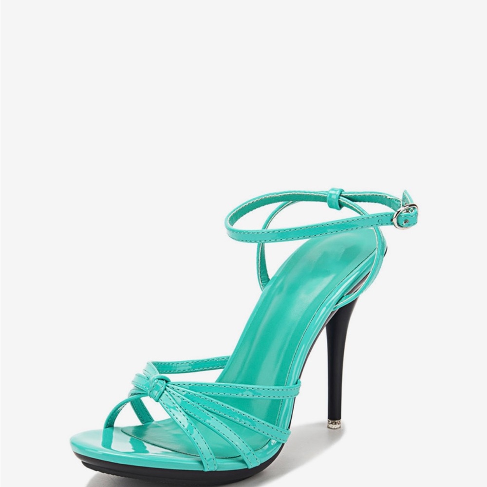 Strappy Blue Green Ankle Strap Stiletto Heel Sandals